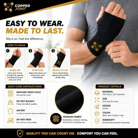 Copper Infused Wrist Brace Pair For Carpal Tunnel Pain Relief, Adjustable Medium Fit For Men And Women, user demonstrating fit