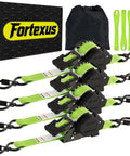 Auto Retractable Ratchet Straps 1 Inch By 12 Foot 1760 Pound Break Strength Four Pack Neon Green Tie Downs boxed set