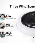 Bladeless 18 Inch Ceiling Fan With Lights Remote Control Enclosed Low Profile Design Three Speed Settings White Finish