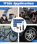 Wide application of Heavy Duty Tire Repair Patch Kit 33 Piece Tool Set Including tungsten patches for bicycles, motorcycles, and cars.