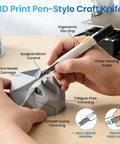 Using Pro Grade 142-Piece 3D Printer Tool Kit's pen-style craft knife for precise trimming on a 3D-printed model