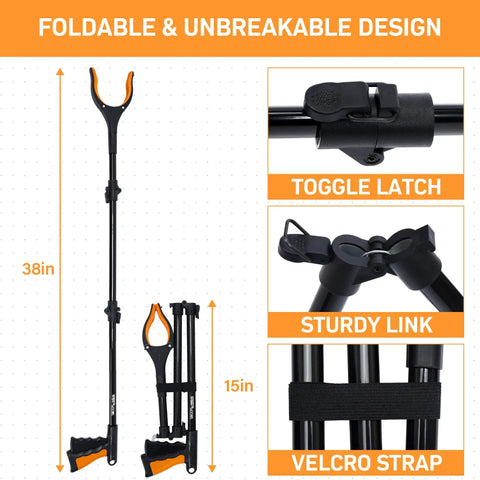 38 Inch Extra Long Grabber Reacher Tool 2 Pack With Foldable Jaw And 360 Degree Rotating Tip, Heavy Duty Pick Up Grabbers For Seniors, Easy Grip Mobility Aids, Trash Cleanup, Cleaning And Recovery
