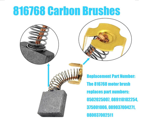 No Sweat Carbon Motor Brushes Straight Up Replacement Kit For Ridgid And Craftsman Table And Miter Saw Replaces 816768 close-up of carbon brush detail.