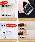 Pro Grade 90 Degree Cable Railing Drill Guide Jig With Visible Template for Wood Posts in use, showing holes and portability.
