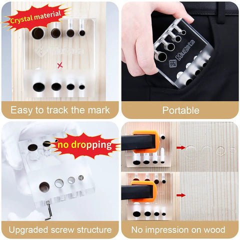 Pro Grade 90 Degree Cable Railing Drill Guide Jig With Visible Template for Wood Posts in use, showing holes and portability.