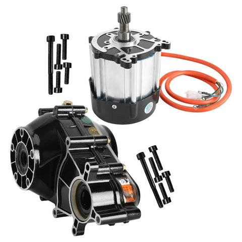 72V 1500W Brushless Dc Motor With Integrated Differential Gearbox And Smart Controller For Electric Go Kart ATV, showing motor, gearbox, and bolts.