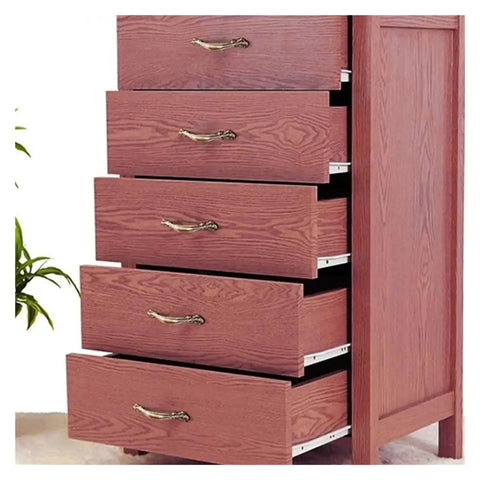 Wooden dresser with open drawers showing smooth silent drawer slide rails pair for cabinets and desks, 14 inch length quiet track slides.