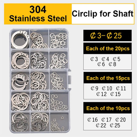 Top Shelf Heavy Duty Stainless Steel Circlip Pliers And Snap Ring Tool Kit with 304 stainless steel retaining circlips.