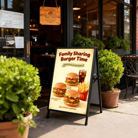 Beefy Heavy Duty Slide In Folding Sandwich Board A Frame Sidewalk Sign 24 By 36 Inch Black Coated Steel Double Sided Pavement Sign Frame Only