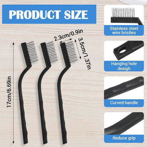 60 Piece Mini Wire Brush Set stainless steel wire bristles scrubbers for welding slag and rust cleaning curved handle black