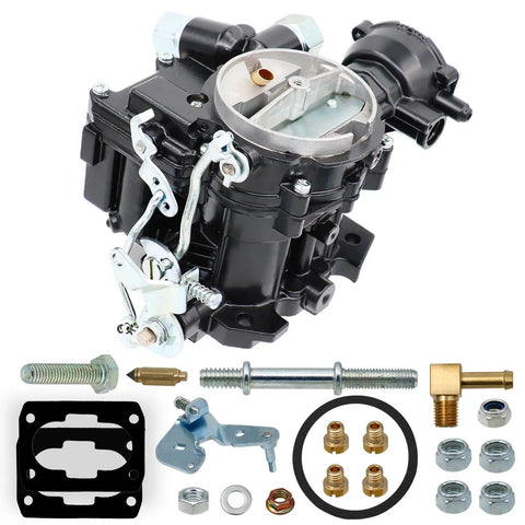 Marine 2 Barrel Carburetor For Mercruiser Mercury Mercarb 3.0L 2.5L 4 Cylinder Engines With Jets And Gasket Electric Choke Long Linkage Replacement Part 3310-864940A01 8M0045397 showing components and gasket