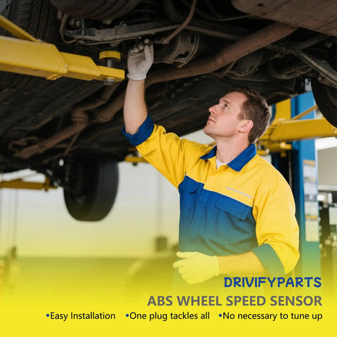 Mechanic inspecting undercarriage with Plug And Play Abs Wheel Speed Sensor 4 Piece Kit Front Rear Left Right Compatible With Ford Focus Escape Cm Max Volvo C30 S80 Mkc Lincoln No Drama Smooth Ride Fix.