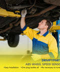 Mechanic inspecting under vehicle with Heavy Duty Rear Abs Wheel Speed Sensor Pair for Hyundai Santa Fe Veracruz Kia Sorento.