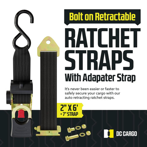 Beefy Bolt On E Track Retractable Ratchet Straps Pack Of 2 2 Inch By 6 Foot Heavy Duty Tie Downs For Boats Jet Skis Motorcycles And ATVs 4000 Lbs Break Strength displayed with components