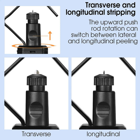 Pro Grade Round Cable Stripping Knife demonstrating transverse and longitudinal stripping modes for 19-40mm armored cables.