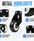ElaraBerry 12 Pcs 2'' Anti-sag Gate Support Wheels, Black Caster Roller details showing stable design and flexible rotation.