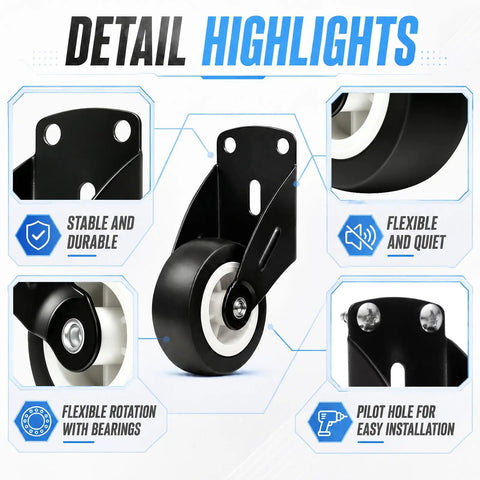 ElaraBerry 12 Pcs 2'' Anti-sag Gate Support Wheels, Black Caster Roller details showing stable design and flexible rotation.