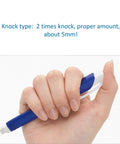 Hand holding a blue pencil from the Ultimate Drafting Pencil Set With 0.3mm 0.5mm 0.7mm And 0.9mm Leads, Four Refills And Silver Finish Case.