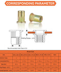 Premium Quality Straight Up Heavy Duty Hand Rivet Nut Installation Kit With Zinc Plated Flat Head Threaded Inserts Sae Metric Sets diagram and specifications.