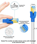 Close-up of Cat8 Ethernet Cable 25 Ft 26AWG Ultra Fast 40Gbps 2000MHz SFTP with gold plated RJ45 connectors being held.