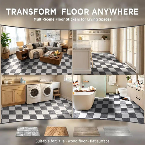 Easy Peel And Stick Vinyl Flooring Roll In Checkered Pattern 15.7x78.7 Inches Matte Finish installed in various rooms