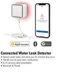 Smart Home Water Leak Detector With 6.5 Ft Sensing Cable, 100 dB Siren, HomeKit Ready, Real Time App Alerts, product image with phone