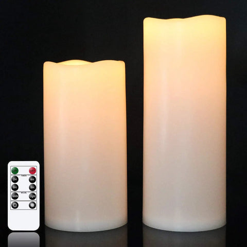 Waterproof Flameless LED Pillar Candles With Remote And Timer, Battery Operated Outdoor White Candles, 2-Pack with remote