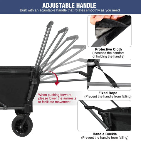 Beefy Heavy Duty Folding Dog Wagon Cart With Extendable Rear showing adjustable handle mechanism details
