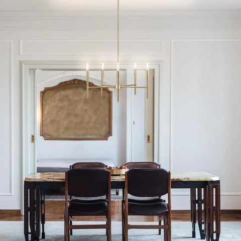 Dining room with modern chandelier featuring Vintage Edison Mini Tube 40W Clear Glass Dimmable Incandescent Bulbs E12 Base 4 Pack
