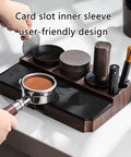 The Legit Non Slip Portafilter Rack And Coffee Distributor Holder Tamper Stand Tool Organizer Tamping Station For Home Barista Espresso Brewing Tools Badass Setup with various tools on wooden base.