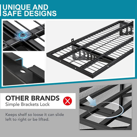 Heavy Duty Wall Mounted Garage Shelves 2x3ft Unit showing steel frame with secure bracket design