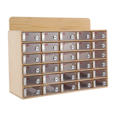 Gear Up And Lock It Down With This 30 Slot Cell Phone Locker Featuring Individual Keyed Covers Heavy Duty Wood And Acrylic Panels wall-mounted design
