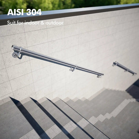 Top Shelf 6ft Wall Mounted Stair Handrail Kit Built Tough With Rust Proof 304 Stainless Steel for stairs indoors and outdoors.