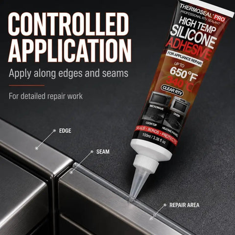 Kick Bigger Gaps With This High Temp Rtv Silicone Sealant Perfect For Oven Panel And Appliance Repair That Handles Extreme Heat Like A Boss To Keep Your Kitchen Cool at edge and seam application.