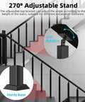 Rock Solid Square Stair Baluster Posts With 270 Degree Flex Metal Railing Spindles adjustable bracket on stair installation.