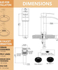 Diagram showing installation dimensions for Oil Rubbed Bronze Bathroom Faucet With Waterfall Flow, One Hole, One Handle, Deck Mount