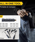Man storing 19-In-1 Magnetic Screwdriver Set With S2 Steel Bits For DIY Handyman And EDC Multitool in a black belt pouch