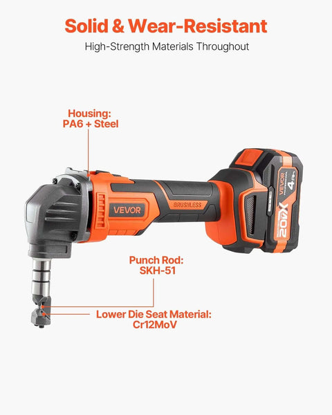 Cordless Metal Nibbler With 20V 4000mAh Battery 2200 RPM Brushless Motor Electric Nibbler Cutter with labeled materials