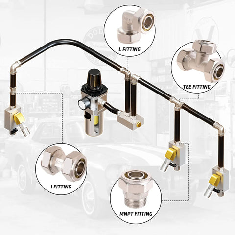 Diagram of a Two Pack 3/4 Inch Elbow Air Fittings Nickel Plated Brass For Shop And Garage, 200 PSI Rating, showing various components.