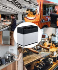 Electric Coffee Dosing Cup Cleaner And Automatic Puck Remover With 340 Rpm dual head action in coffee shop settings.