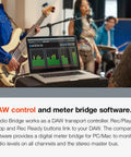 Live band recording session using Studio Bridge 24 Channel Multi Track Recorder And USB Audio Interface With MIDI for DAW control.