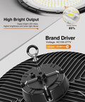 Close-up of Killer Bright UFO High Bay Light 200W 5000K 30000LM 150LM Per Watt showing LED chips and cooling fins