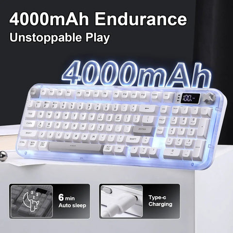 Tri Mode Wireless Gaming Keyboard Bluetooth 5 0 And 2 4 Ghz Silent Creamy White Keys For Multi Device Switching with 4000mAh battery