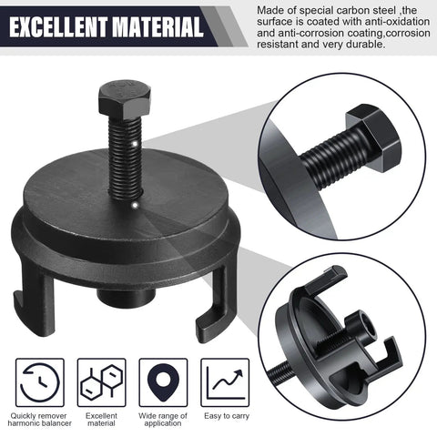 Heavy Duty Harmonic Balancer Puller Kit For Crank Pulley Removal With A Zero Hassle Clip Grip. Carbon steel, durable, anti-corrosion.