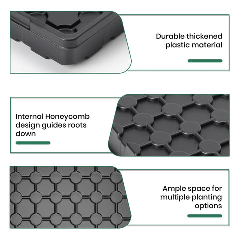 Close-up of Ten Pack 1020 Seed Starter Trays With Extra Thick Heavy Duty Build showing durable plastic and internal honeycomb design.