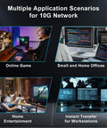 8 Port 10G Ethernet Unmanaged Switch With 8x 10Gb Base-T Ports, 160Gbps Switching for gaming and office use