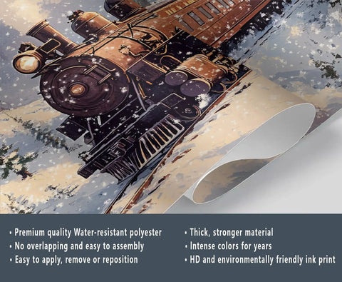 Steam Train Wallpaper Mural For Living Room And Bedroom Large 79 By 55 Inch Not Peel And Stick Vintage Locomotive Poster Detail