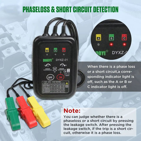 3 Phase Rotation Tester For Motor Setup With Non Contact Voltage Detection And Phase Sequence Check 70V To 600V AC Live Wire Tester Short Circuit Alert with phaseloss display and indicator lights.
