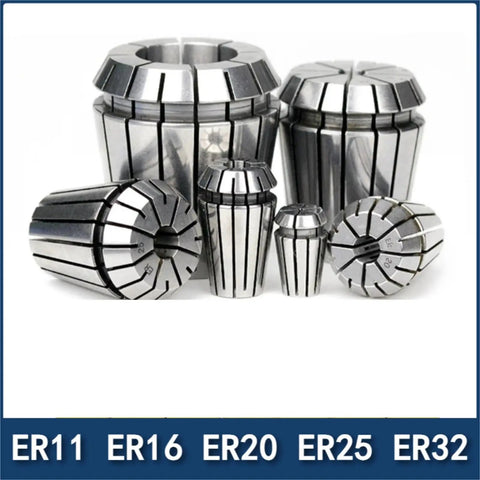 Precision ER11 ER16 ER20 ER25 ER32 Elastic Collet Chuck Set For CNC Engraving Machines with assorted sizes for tool shanks.