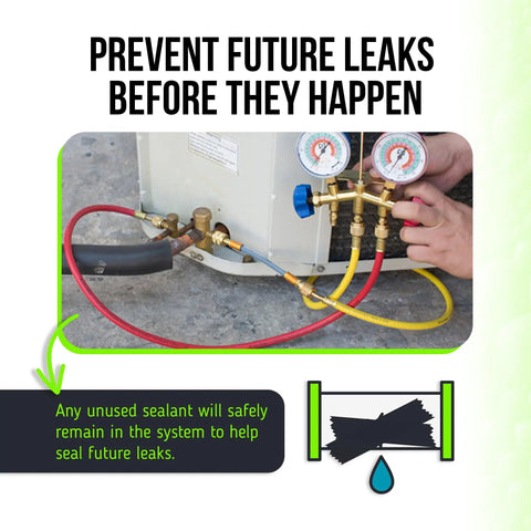 Direct Inject UV Dye Leak Sealer for Small Systems Up To 1 Ton in use for easy leak detection in home HVAC unit.
